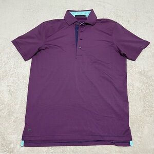 Greyson Polo Shirt Mens S Purple Striped Performance Golf Wolf Logo